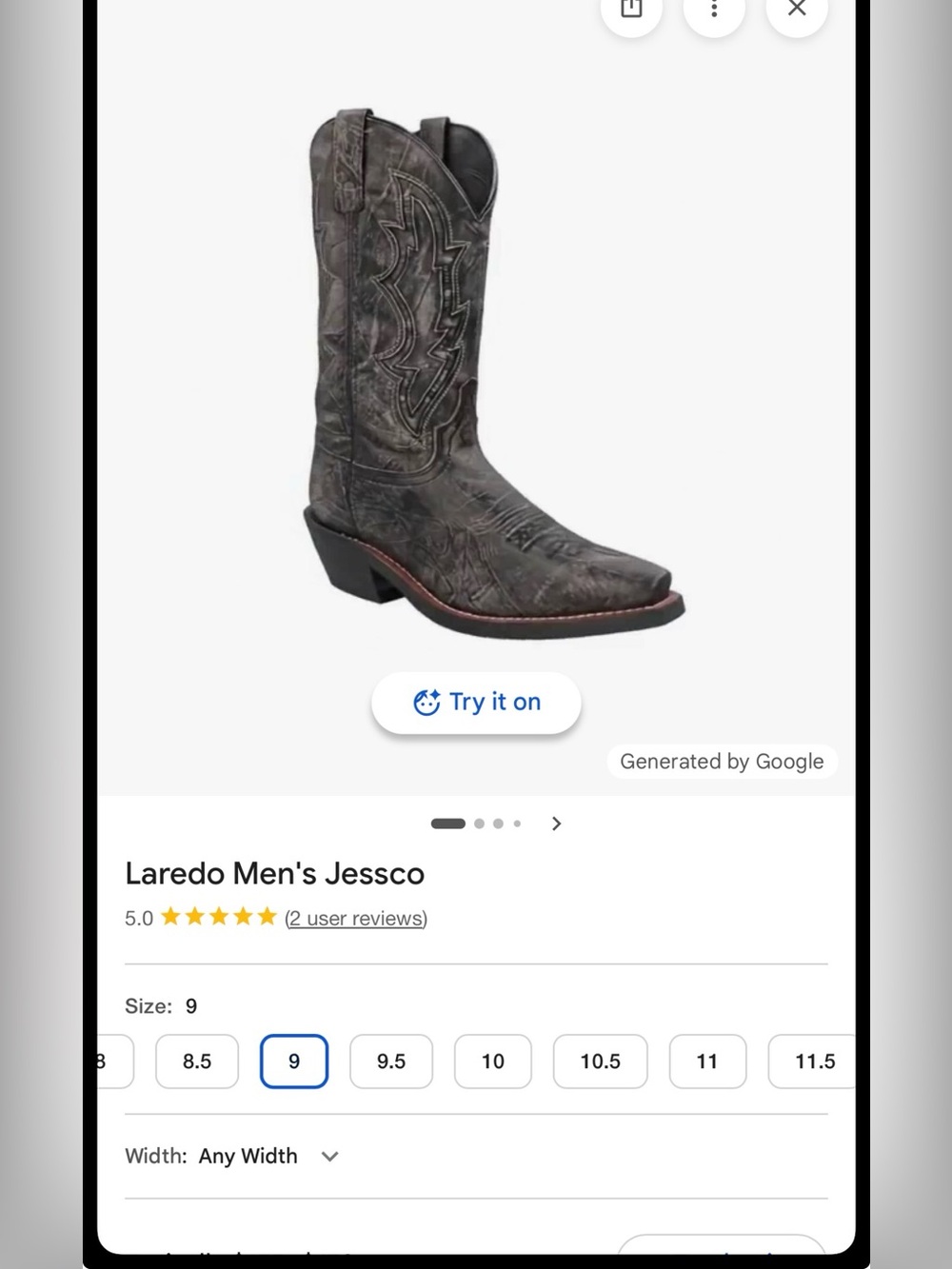 Laredo Men's Jessco Leather Square Toe Cowboy Boots - Sanded Black - 68557 Sz 9D - Picture 14 of 14